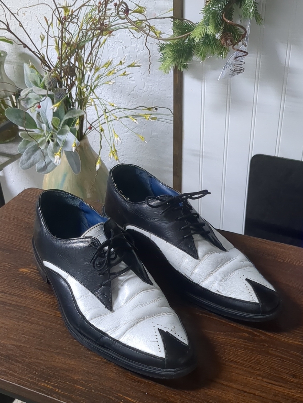 Stacy Adams Men's 9 M Black White Two Tone Leather Spectator Oxford Shoes 21340